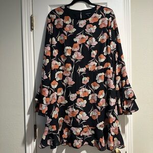 Who What Wear Black Floral Long Sleeve Mini Ruffle Dress Women’s Large